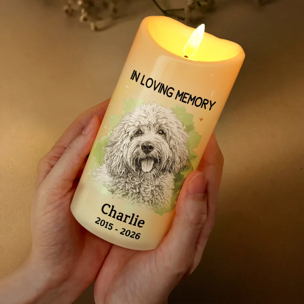 Custom Photo Pencil Sketch Memorial Pet Loss Your Light Will Always Shine In My Heart - Personalized Flameless LED Candle - Image 4