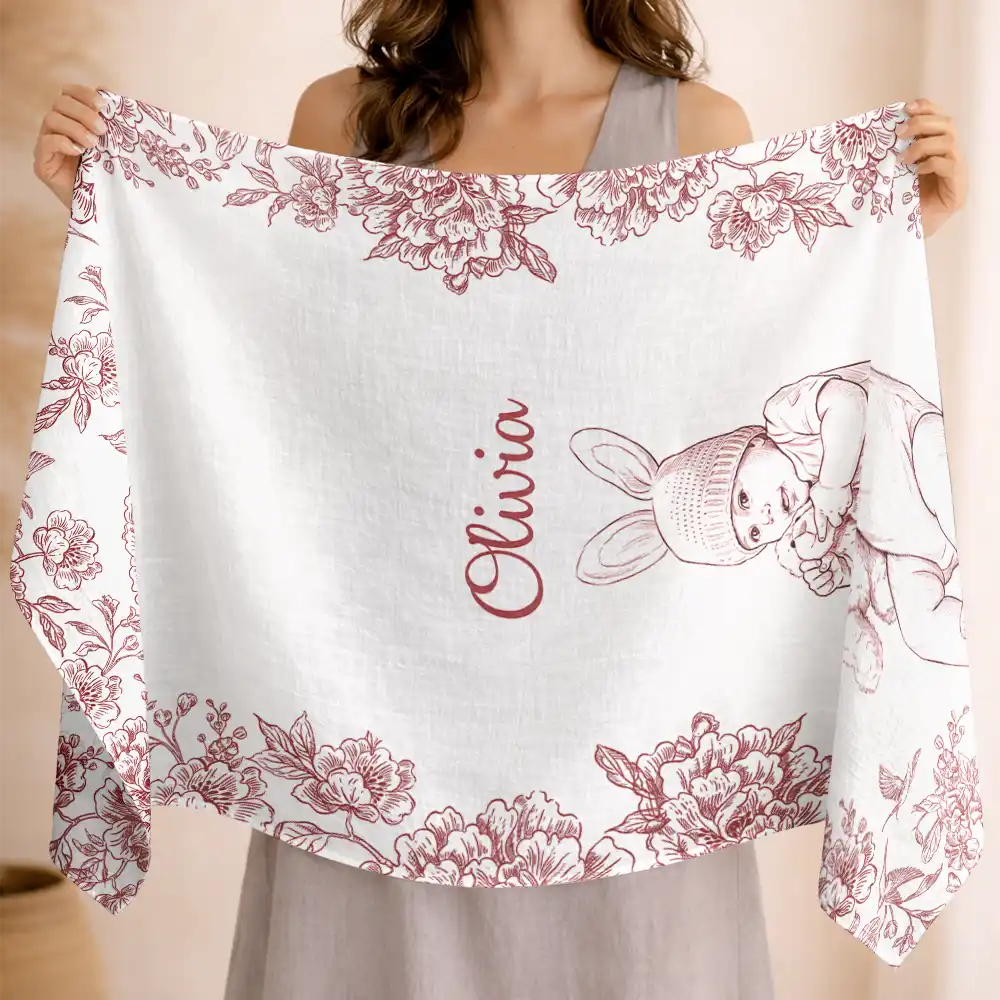 Custom Photo Pencil Sketch Mom Grandma And Kid - Personalized Lightweight Soft Shawl - Image 3