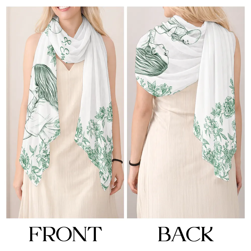 Custom Photo Pencil Sketch Mom Grandma And Kid - Personalized Lightweight Soft Shawl - Image 5