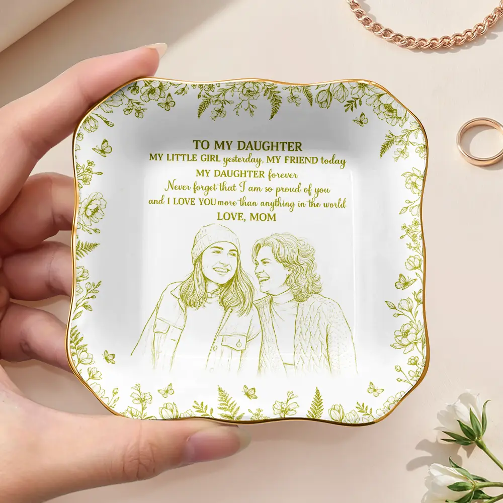 Custom Photo Pencil Sketch My Daughter Granddaughter Forever - Personalized Ring Dish - Image 4