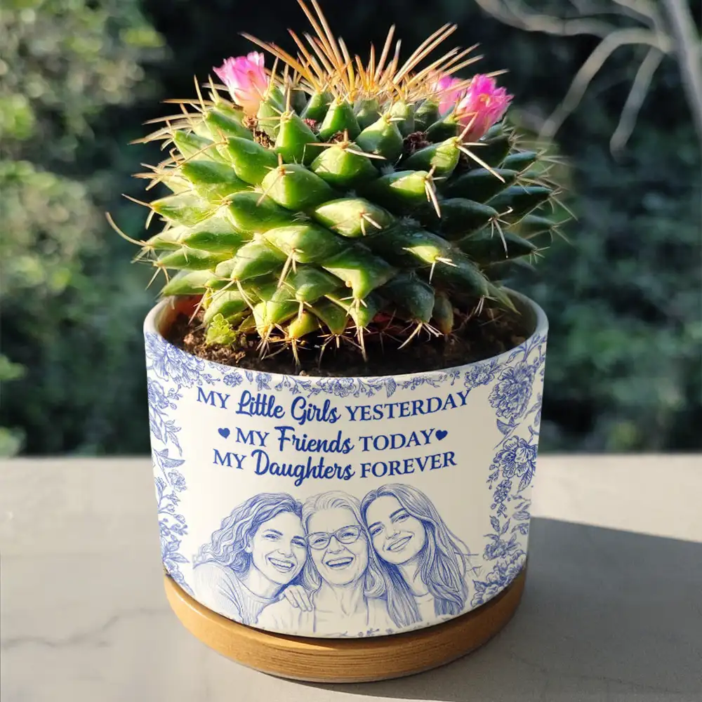 Custom Photo Pencil Sketch My Friend Today My Daughter Forever - Personalized Ceramic Plant Pot - Image 5