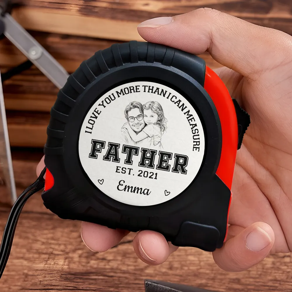 Custom Photo Pencil Sketch New Dad I Love You - Personalized Tape Measure - Image 4