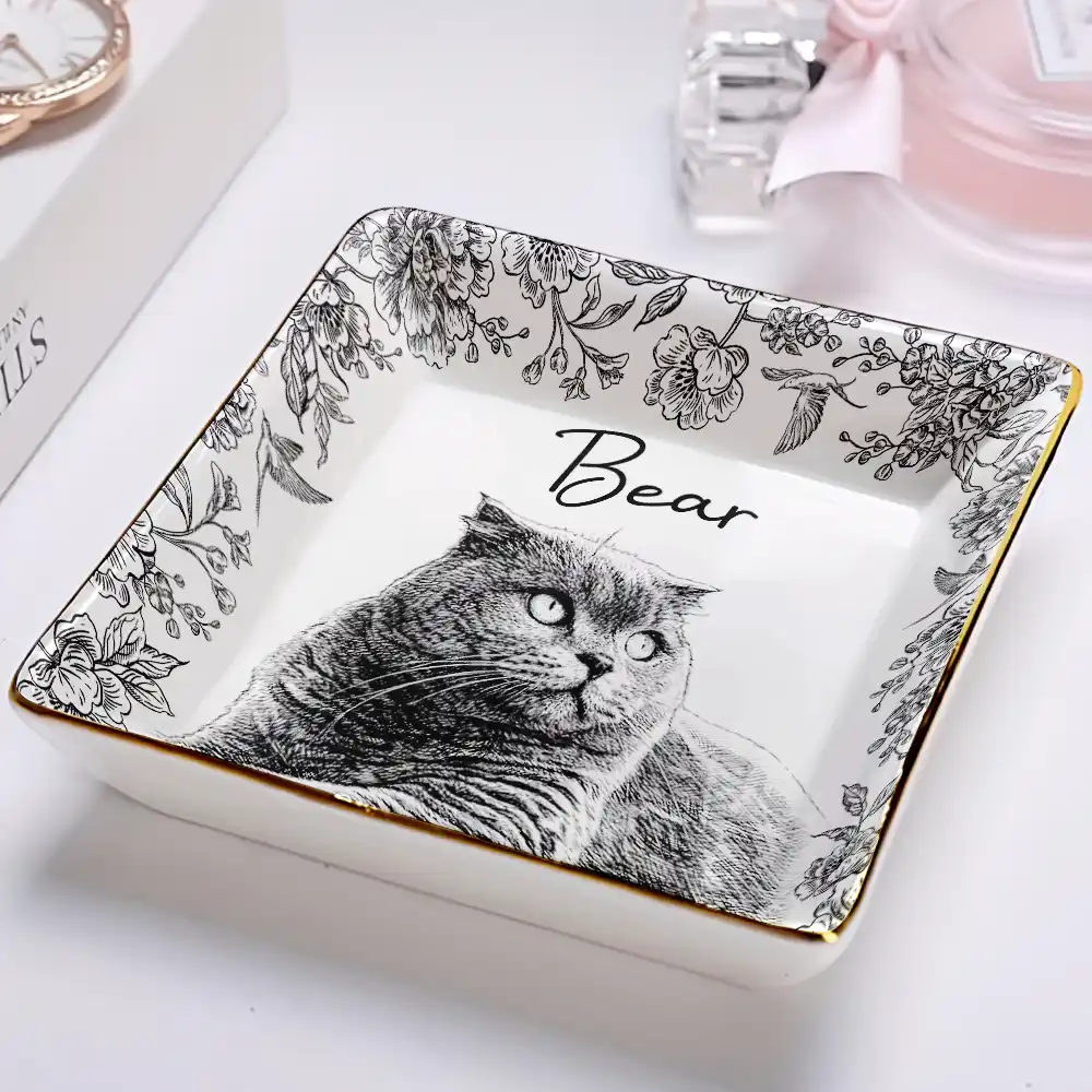 Custom Photo Pencil Sketch Pet Photo - Personalised Ring Dish - Image 3
