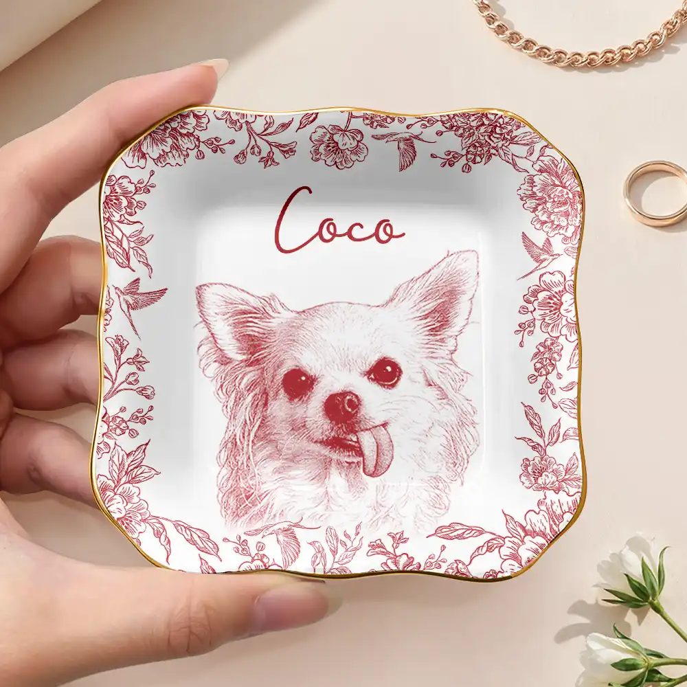 Custom Photo Pencil Sketch Pet Photo - Personalised Ring Dish - Image 4