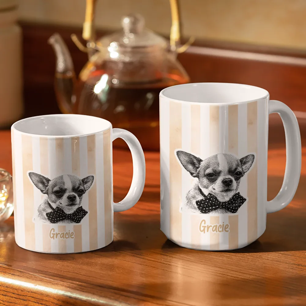 Custom Photo Pencil Sketch Pet Portrait & Name - Personalized White Edge-to-Edge Mug - Image 4