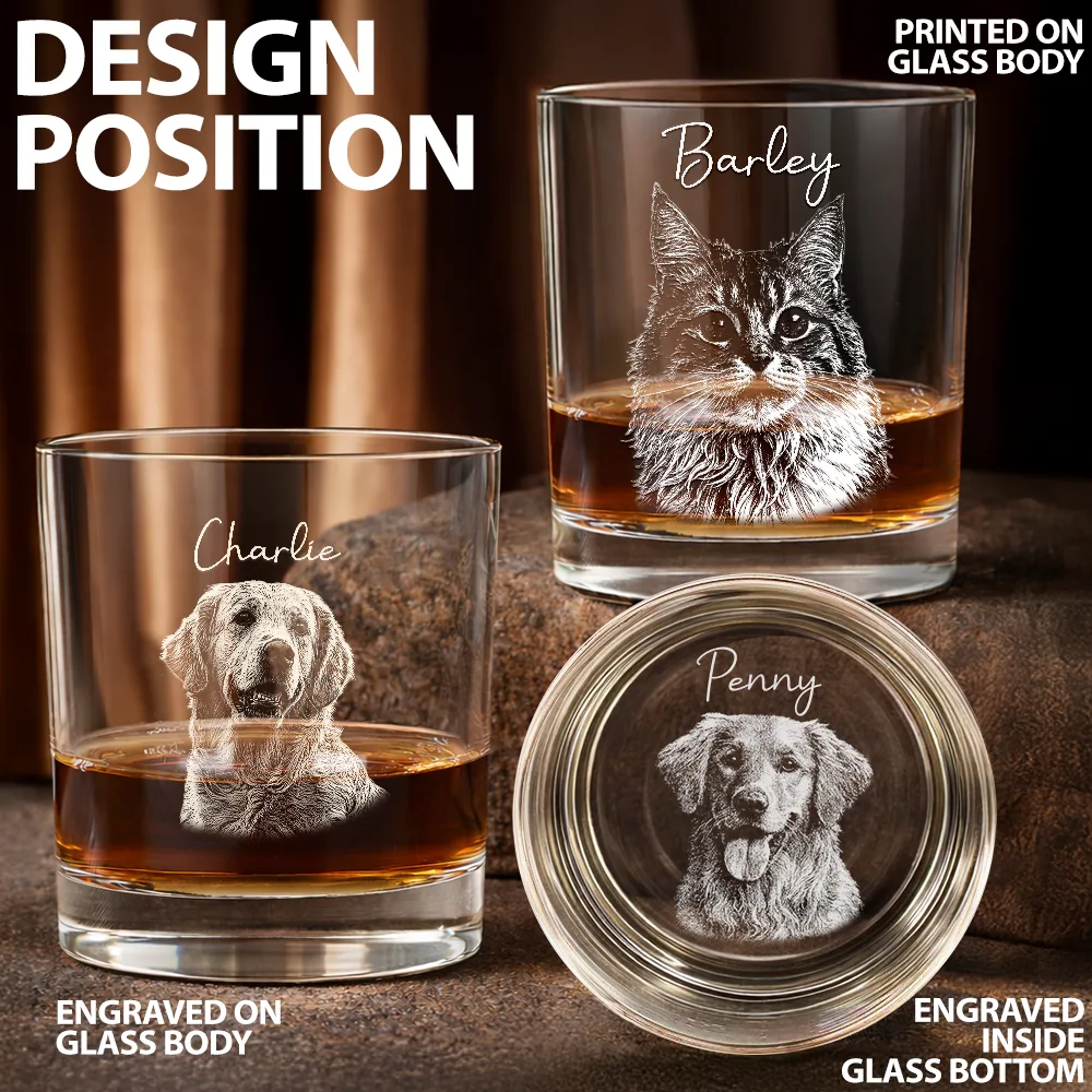 Custom Photo Pencil Sketch Pet Portrait - Personalized Whiskey Glass - Image 3