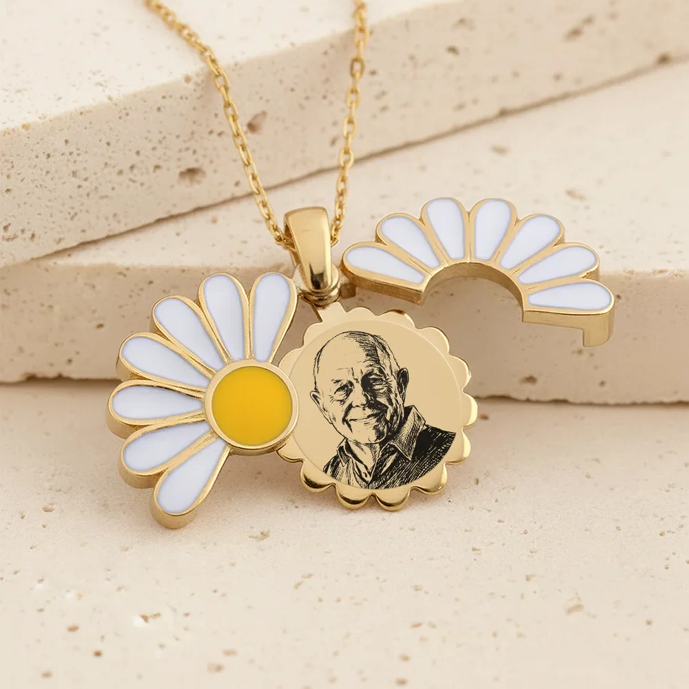Custom Photo Pencil Sketch Portrait In Memorial Of Loved One - Personalized Hidden Message Necklace - Image 4
