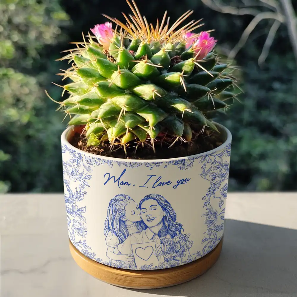 Custom Photo Pencil Sketch The Love Between Mother & Daughter Is Forever - Personalized Ceramic Plant Pot - Image 5