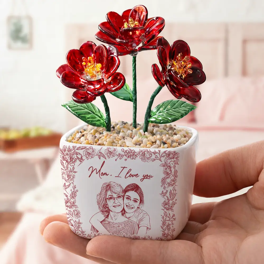 Custom Photo Pencil Sketch The Love Between Mother & Daughter Is Forever - Personalized Glass Flower Plant Pot - Image 5