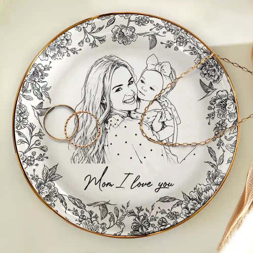 Custom Photo Pencil Sketch The Love Between Mother & Daughter - Personalized Ring Dish - Image 5
