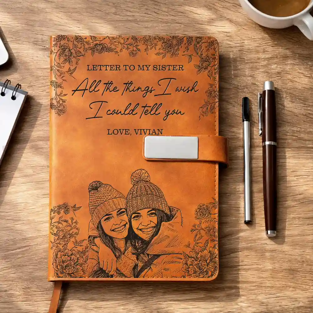 Custom Photo Pencil Sketch Things I Wish I Could Tell You - Personalized Leather Notebook Set - Image 5