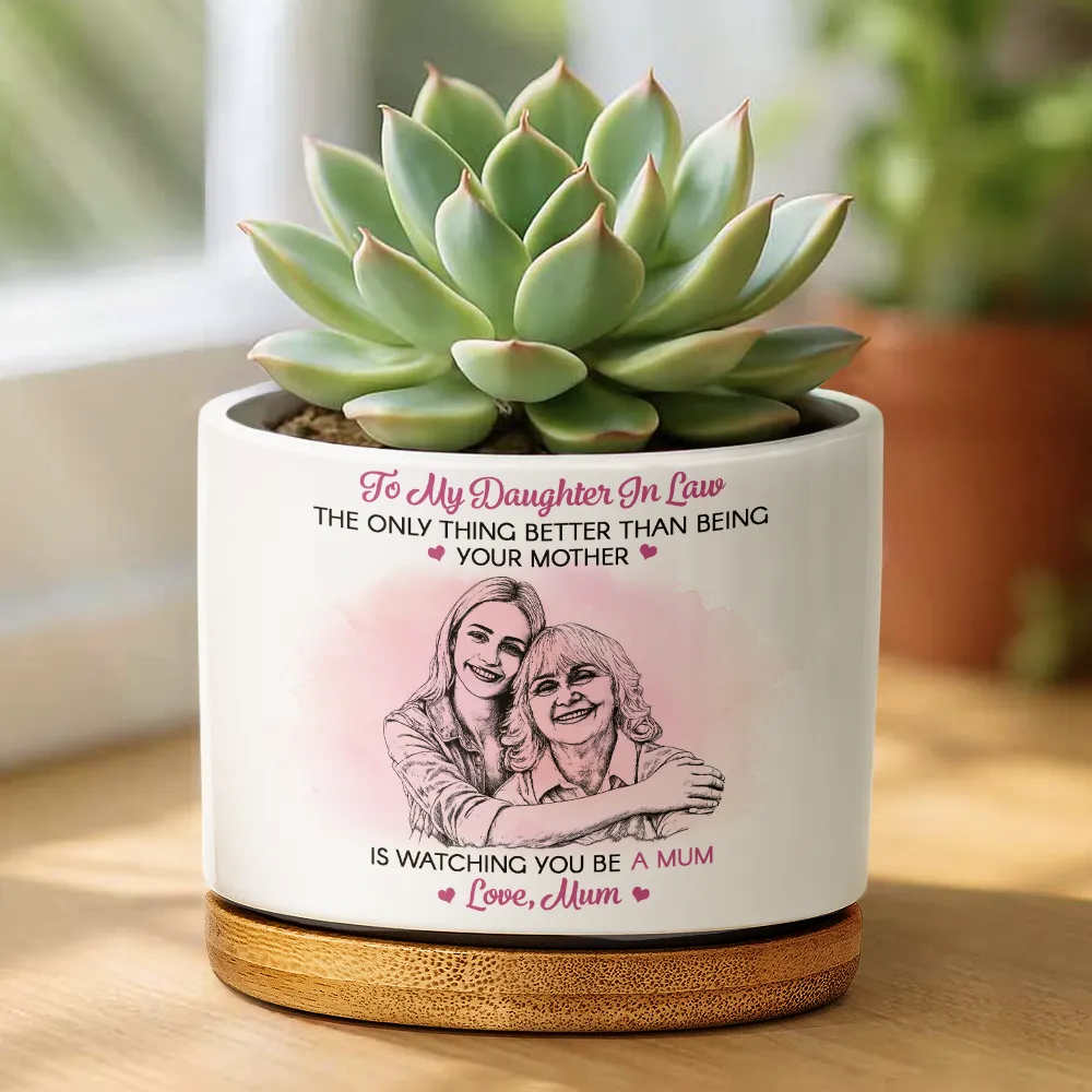 Custom Photo Pencil Sketch To My Daughter Granddaughter - Personalized Ceramic Plant Pot - Image 3