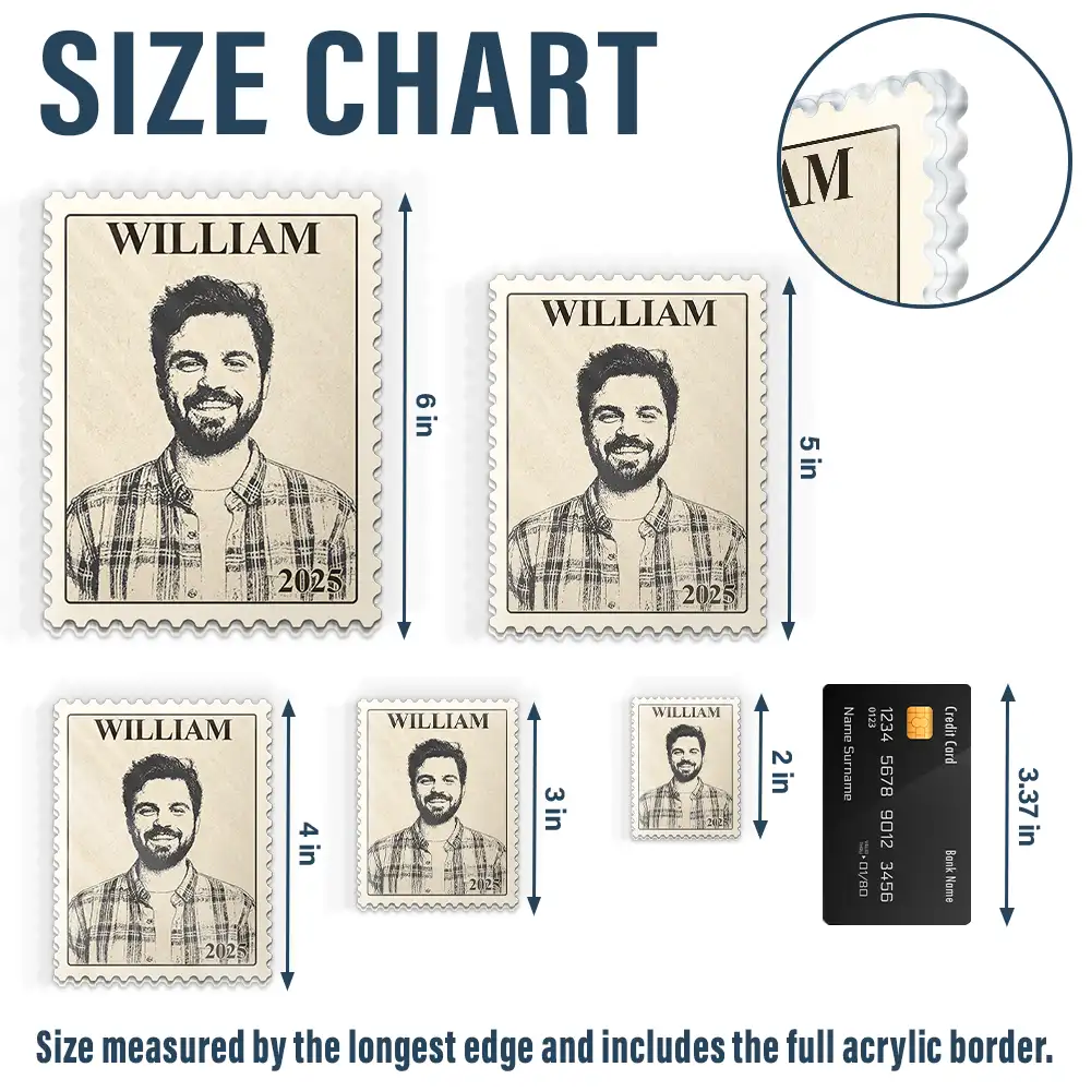 Custom Photo Pencil Sketch Vintage Stamp Portrait Family - Personalized Acrylic Fridge Magnet - Image 6