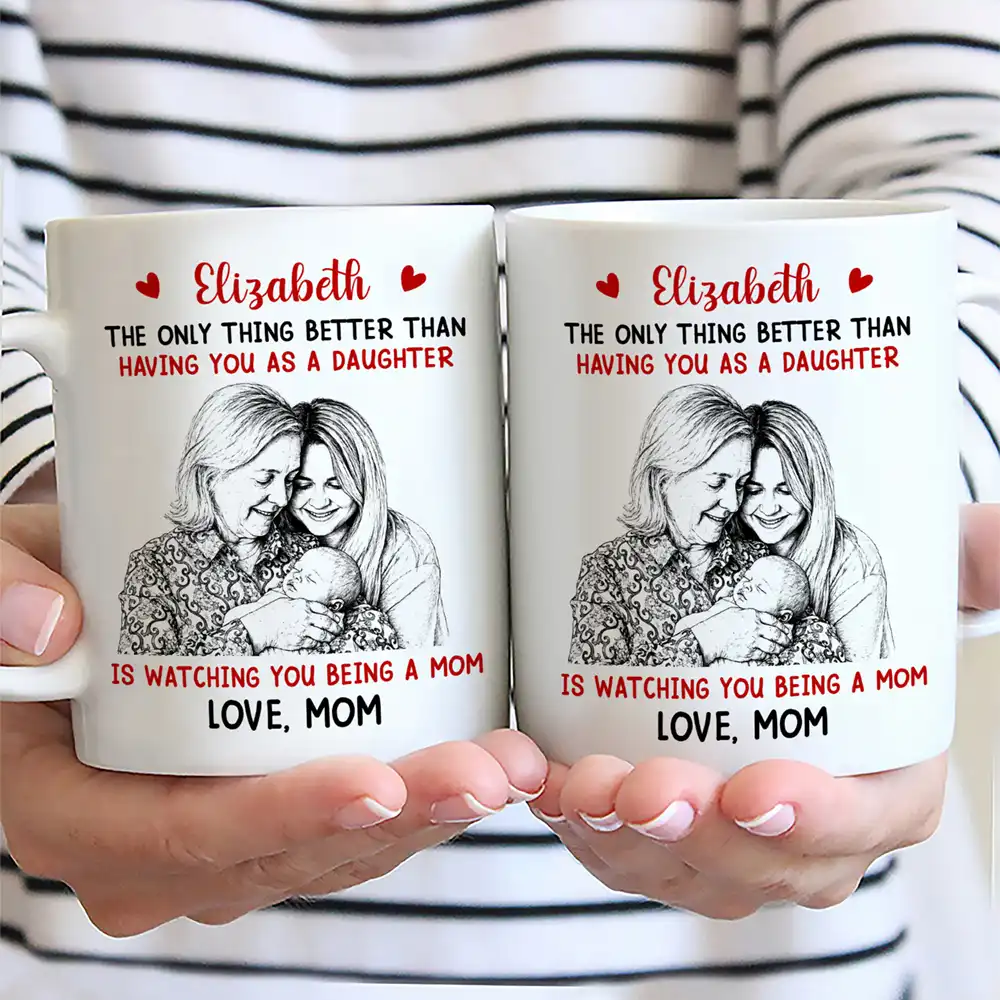 Custom Photo Pencil Sketch Watching You Being A Mom - Personalized Mug - Image 3