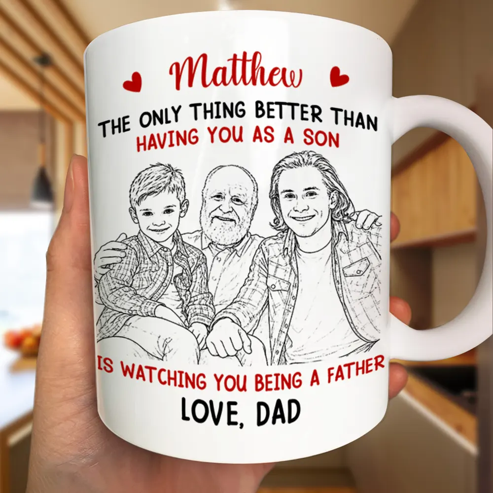 Custom Photo Pencil Sketch Watching You Being A Mom - Personalized Mug - Image 4
