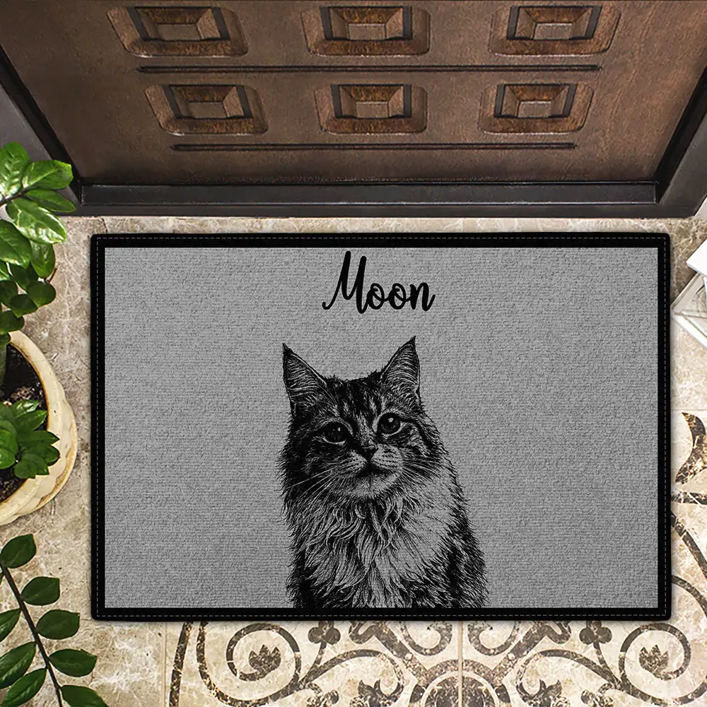 Custom Photo Pencil Sketch Welcome Family Dog Cat Portrait - Personalized Doormat - Image 3