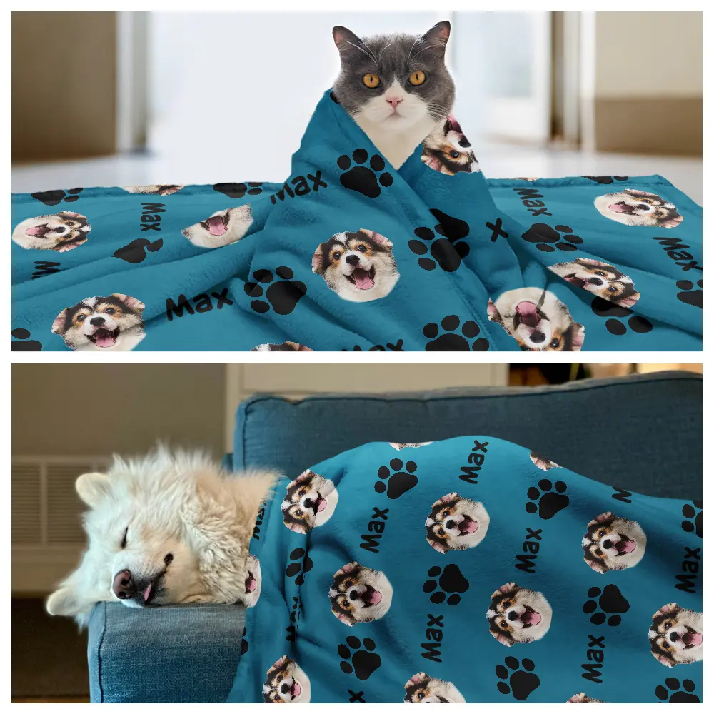 Custom Photo Pet Dog Cat Face - Personalized Pet Blanket - Image 5