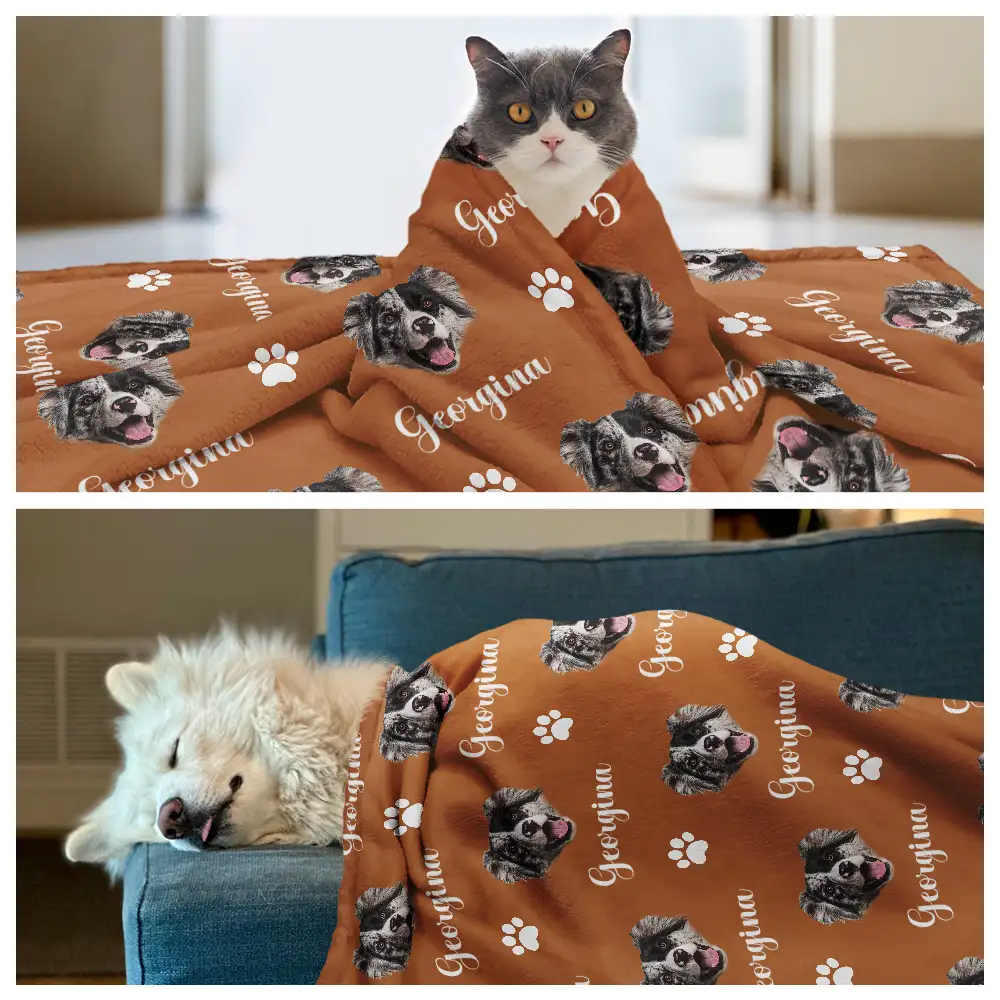 Custom Photo Pet Dog Cat Face Sidelong - Personalized Pet Blanket - Image 4