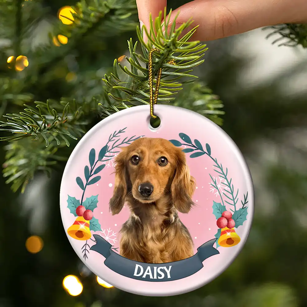 Custom Photo Pet Face Christmas Dog Cat - Personalized Circle Ceramic Ornament - Image 4