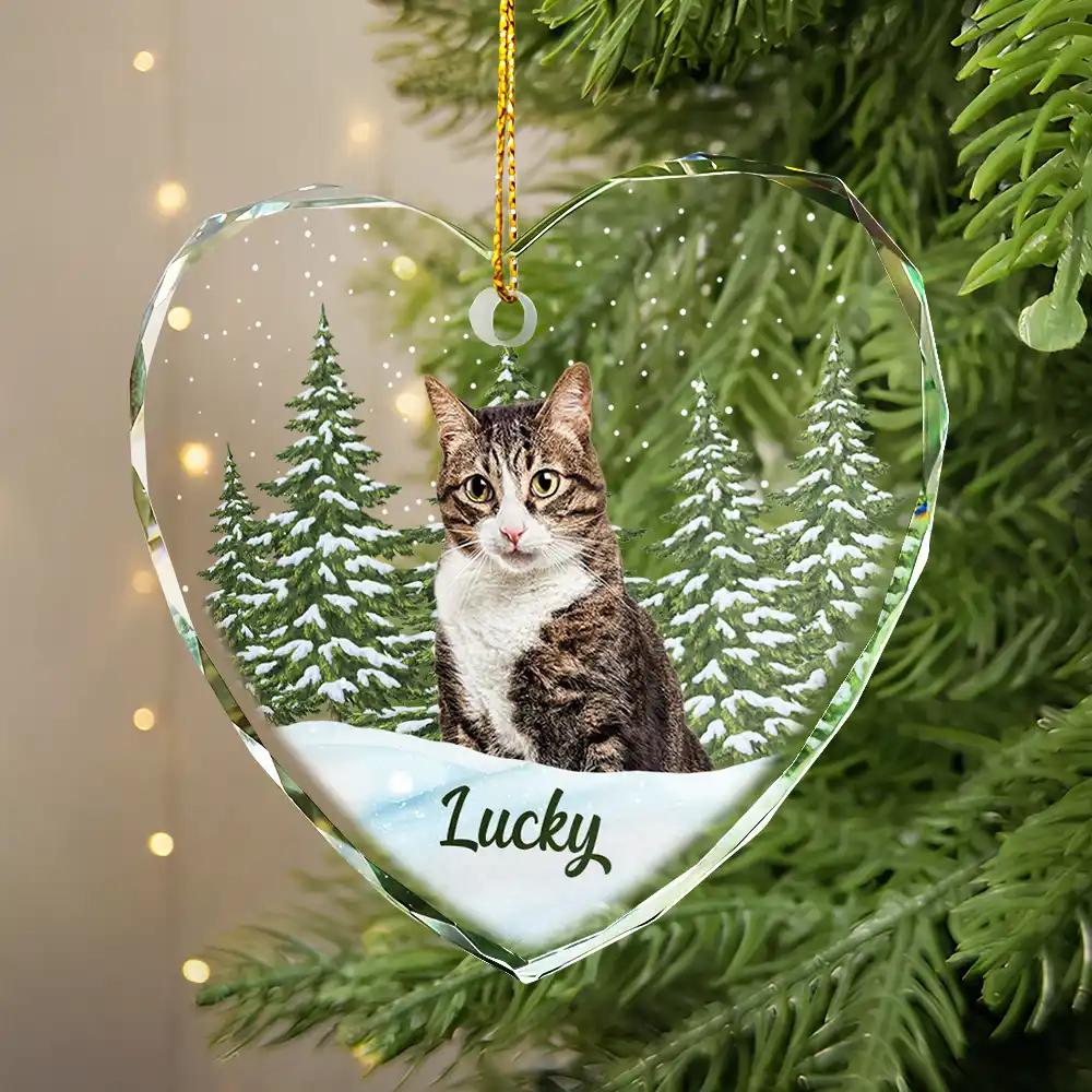 Custom Photo Pet Face Dog Cat Memorial - Personalized Heart Shaped Glass Ornament - Image 3