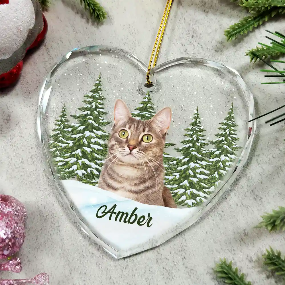 Custom Photo Pet Face Dog Cat Memorial - Personalized Heart Shaped Glass Ornament - Image 5