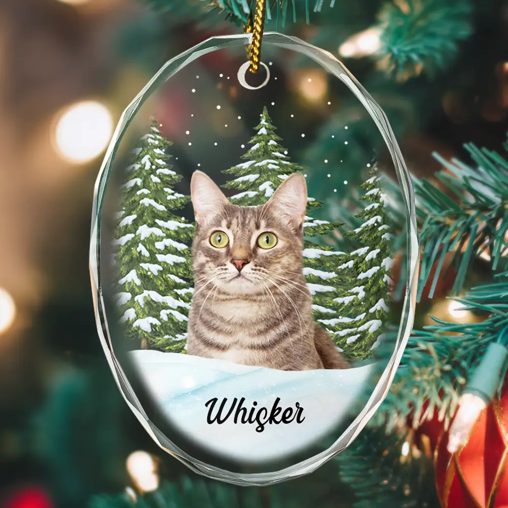 Custom Photo Pet Face Dog Cat Memorial - Personalized Oval Glass Ornament - Image 3