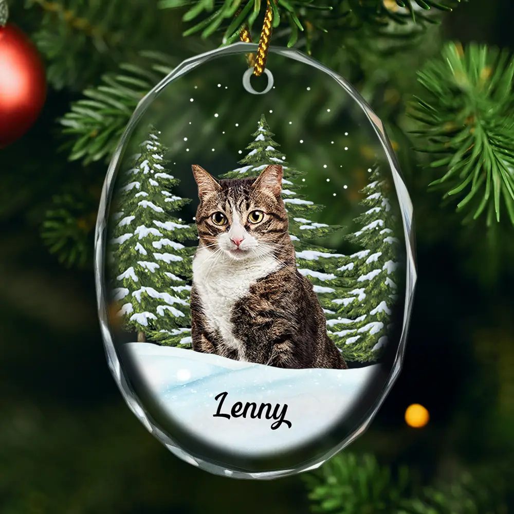 Custom Photo Pet Face Dog Cat Memorial - Personalized Oval Glass Ornament - Image 5