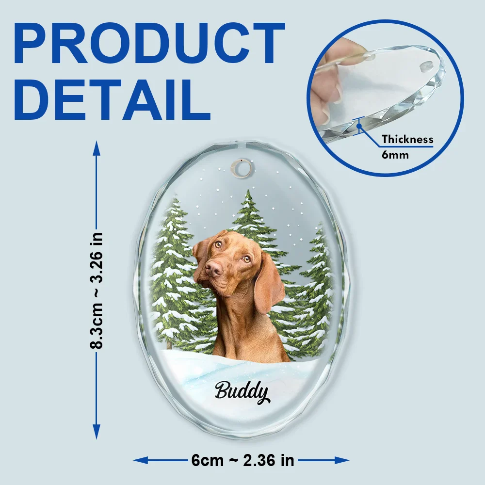 Custom Photo Pet Face Dog Cat Memorial - Personalized Oval Glass Ornament - Image 6