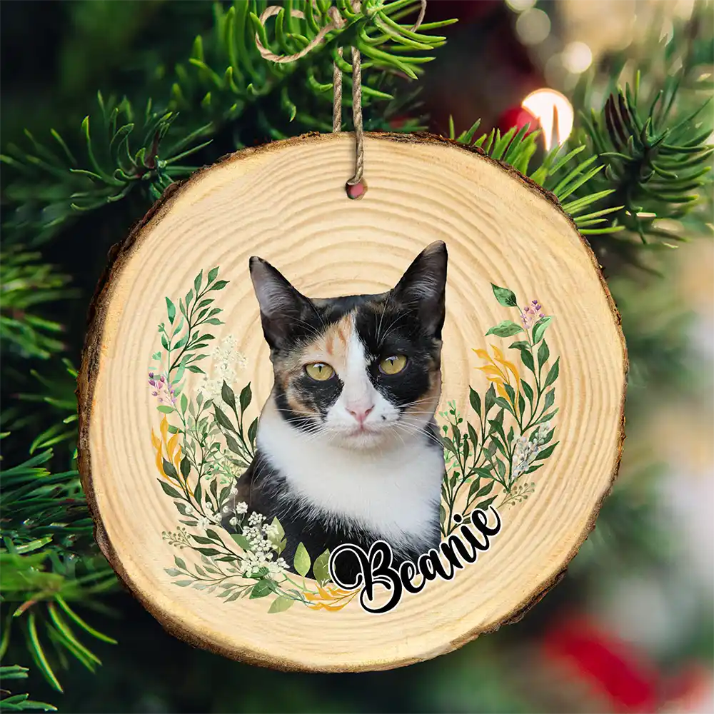Custom Photo Pet Face Dog Face Cat Face - Personalized Wood Slice Ornament - Image 4