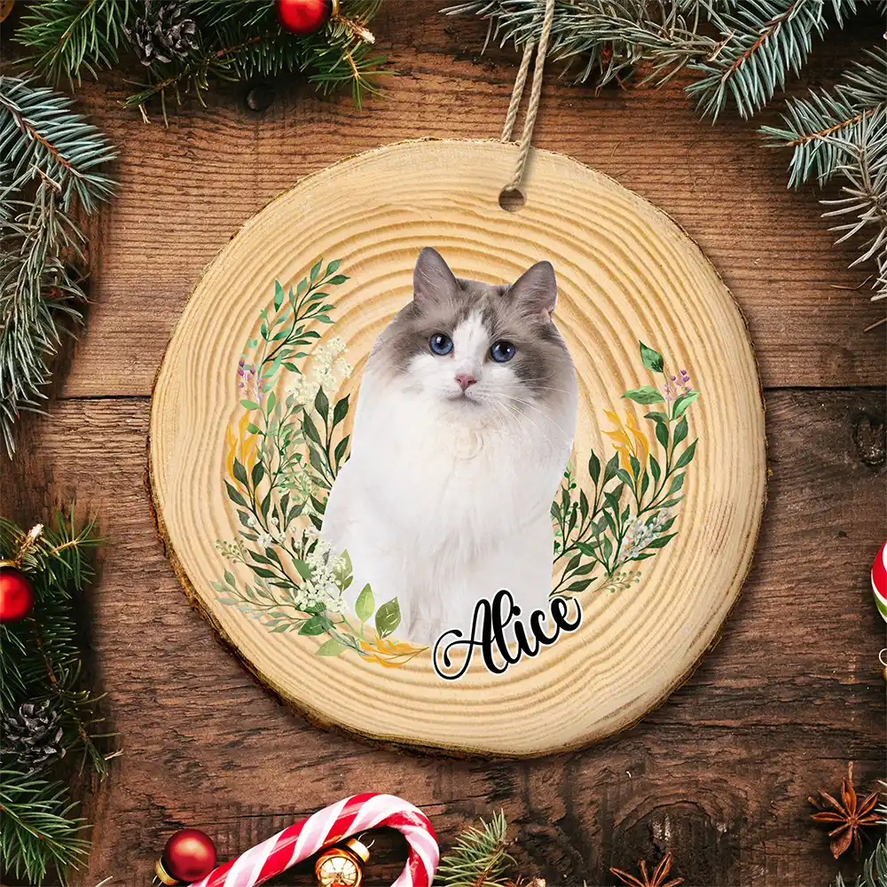 Custom Photo Pet Face Dog Face Cat Face - Personalized Wood Slice Ornament - Image 6