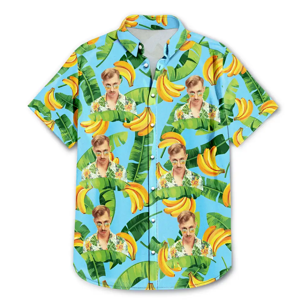 Custom Photo Pet Face Family Tropical Background - Personalized Hawaiian Shirt - Image 4