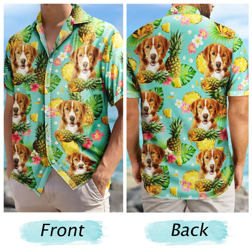 Custom Photo Pet Face Family Tropical Background - Personalized Hawaiian Shirt - Image 6