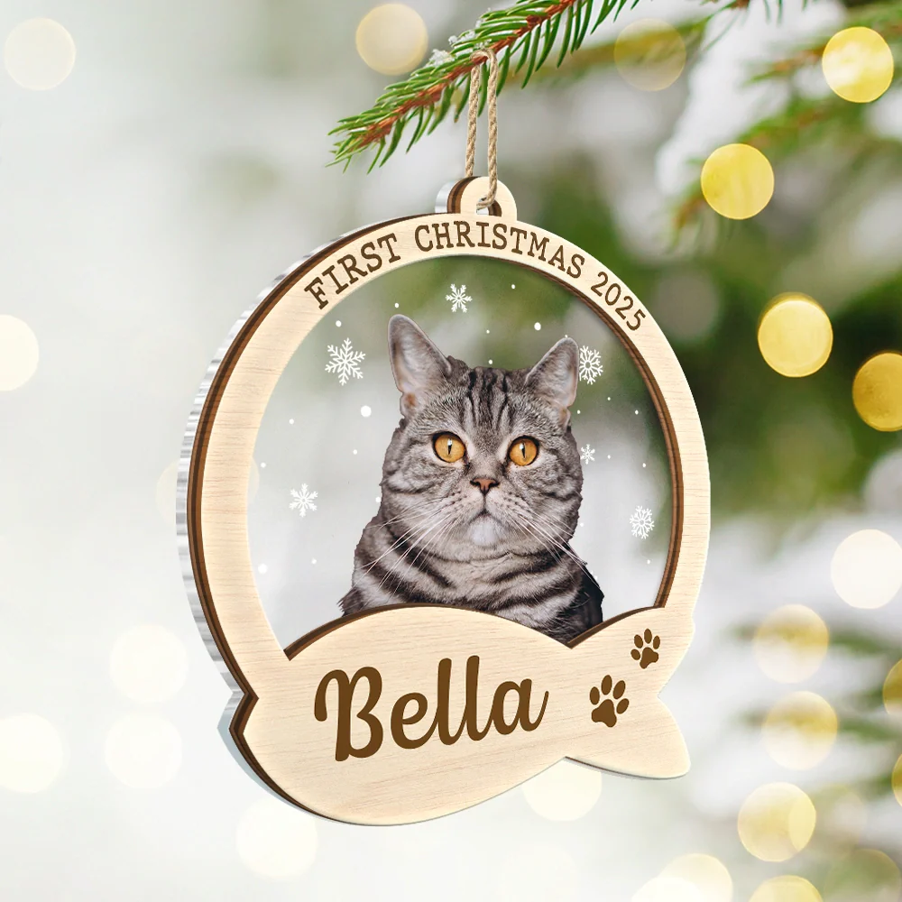 Custom Photo Pet Face First Christmas - Personalized 2-Layered Mix Ornament - Image 3