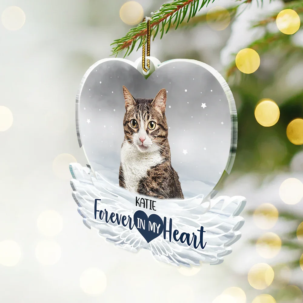 Custom Photo Pet Face Forever In Our Hearts Dog Cat Family - Personalized Custom Shaped Acrylic Ornament - Image 3