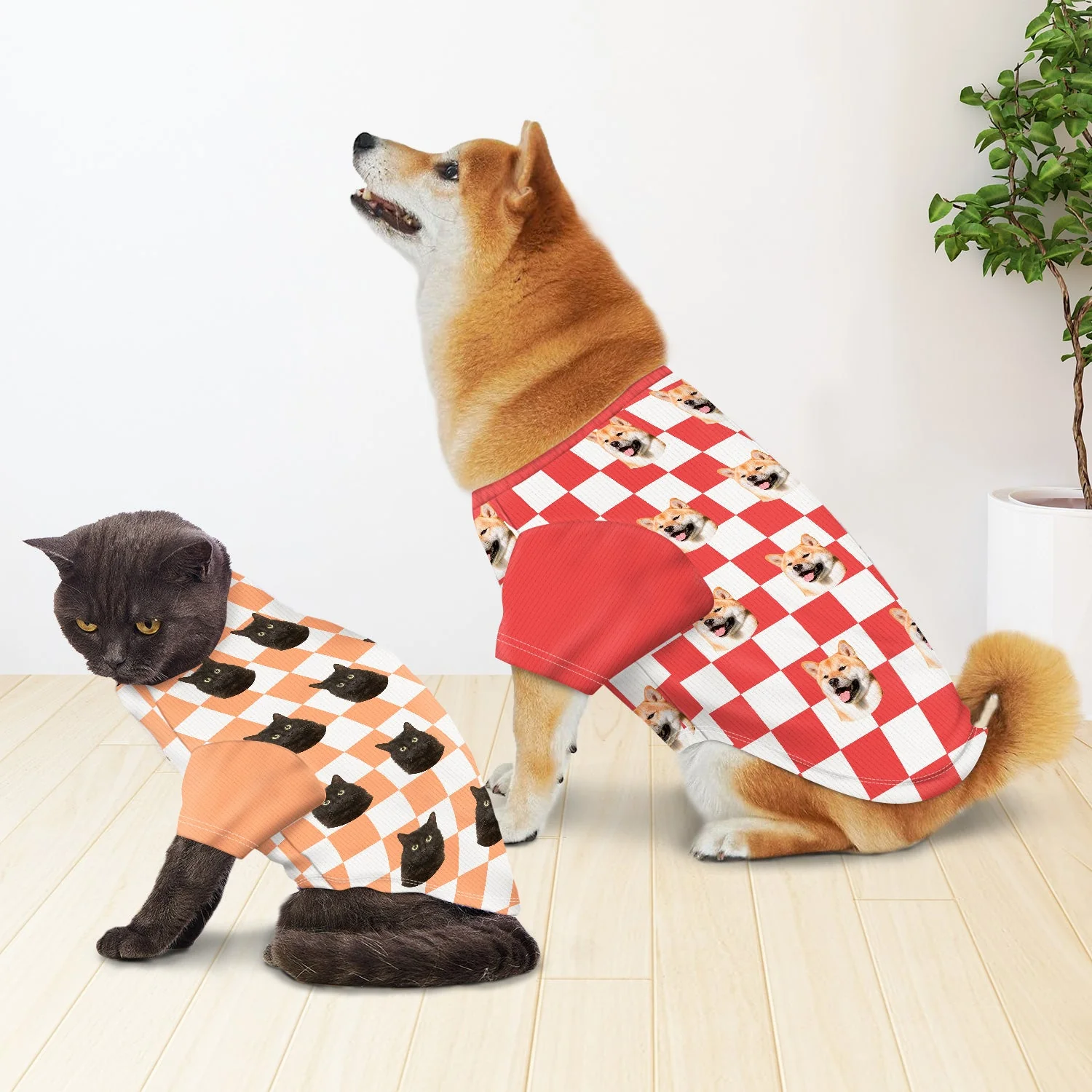 Custom Photo Pet Face Groovy Checkered Pattern - Gift For Dog Lovers, Cat Lovers - Personalized Pet Shirt - Image 5