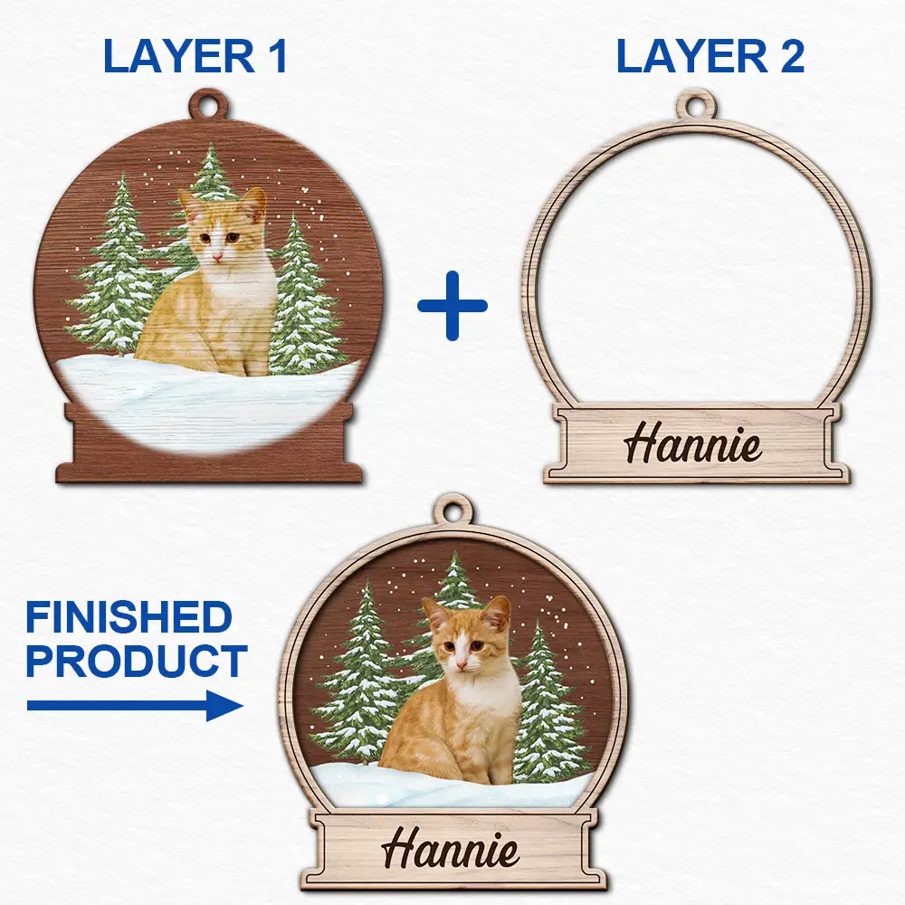 Custom Photo Pet Face Memorial Dog Cat - Personalized 2-Layered Wooden Ornament - Image 7