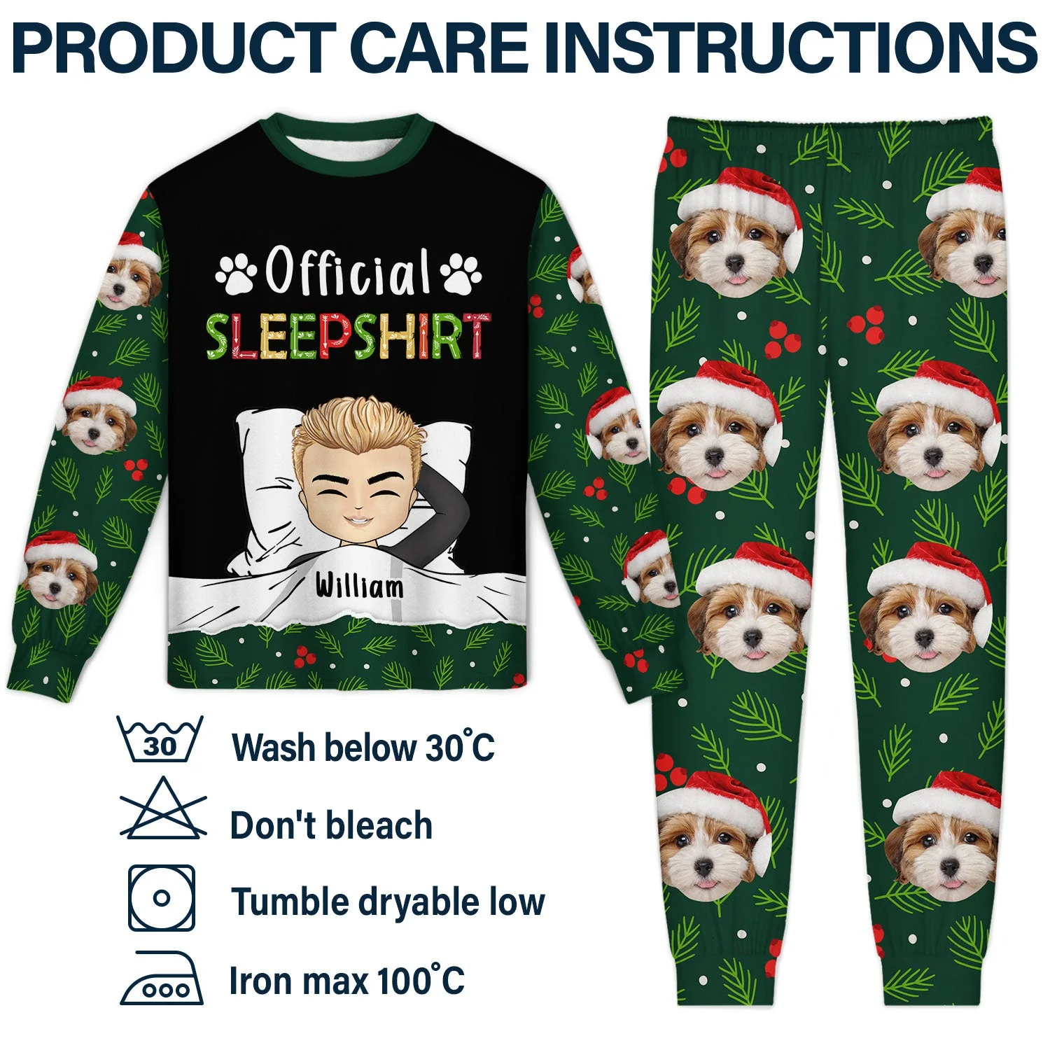 Custom Photo Pet Face Official Sleepshirt - Gift For Pet Lovers - Personalized Unisex Pajamas Set - Image 7