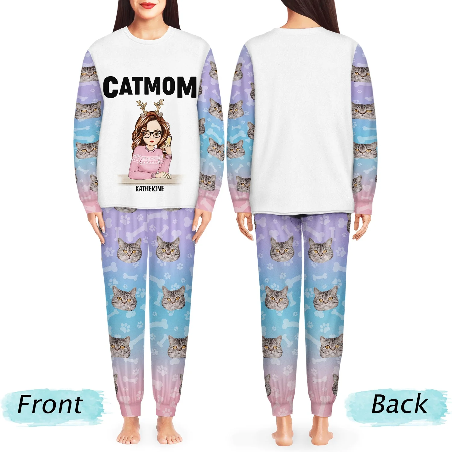 Custom Photo Pet Face Pet Mom - Gift For Pet Lovers - Personalized Unisex Pajamas Set - Image 5