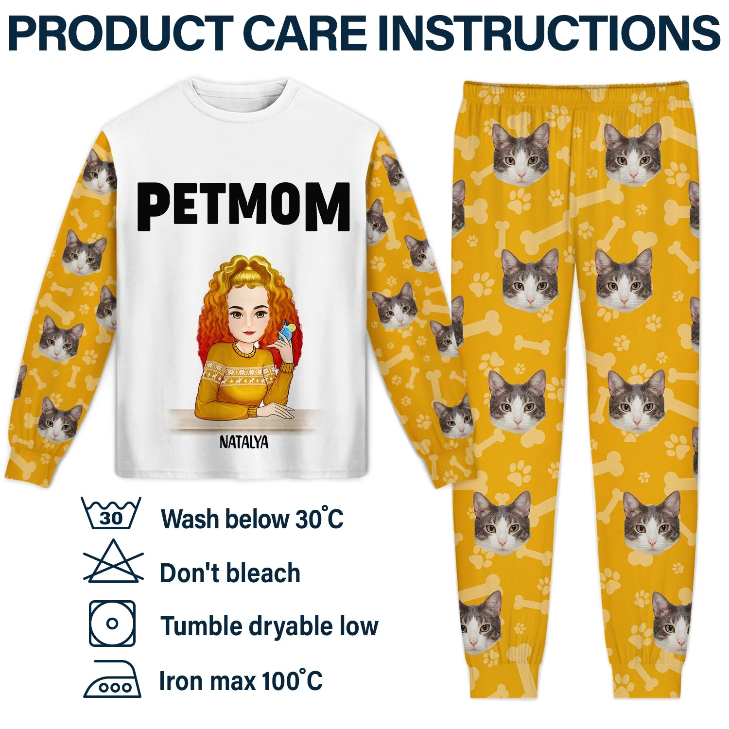 Custom Photo Pet Face Pet Mom - Gift For Pet Lovers - Personalized Unisex Pajamas Set - Image 7