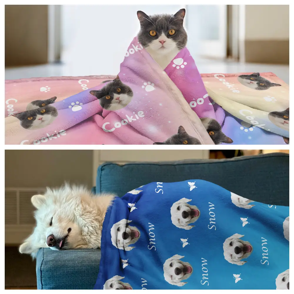 Custom Photo Pet Face Sidelong - Personalized Pet Blanket - Image 5