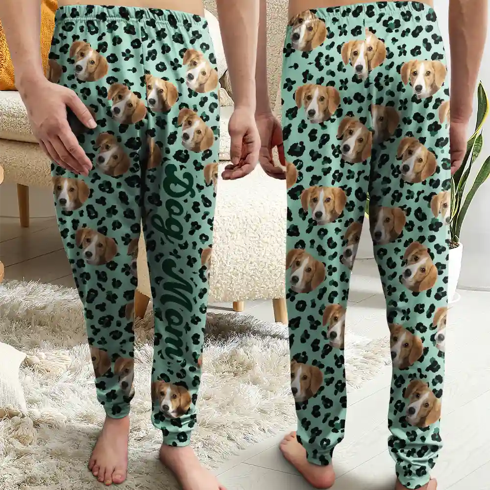 Custom Photo Pet Face With Leopard Pattern - Personalized Pajama Pants - Image 5