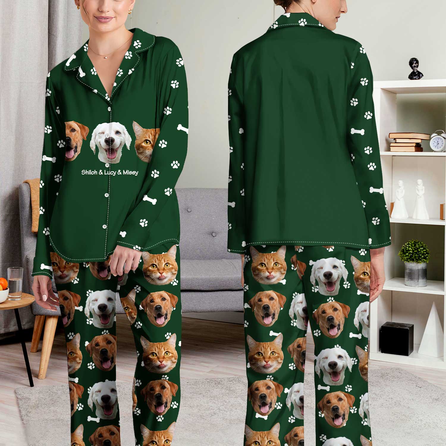 Custom Photo Pet Faces - Gift For Dog Lovers, Cat Lovers - Personalized Long Pajamas Set - Image 5