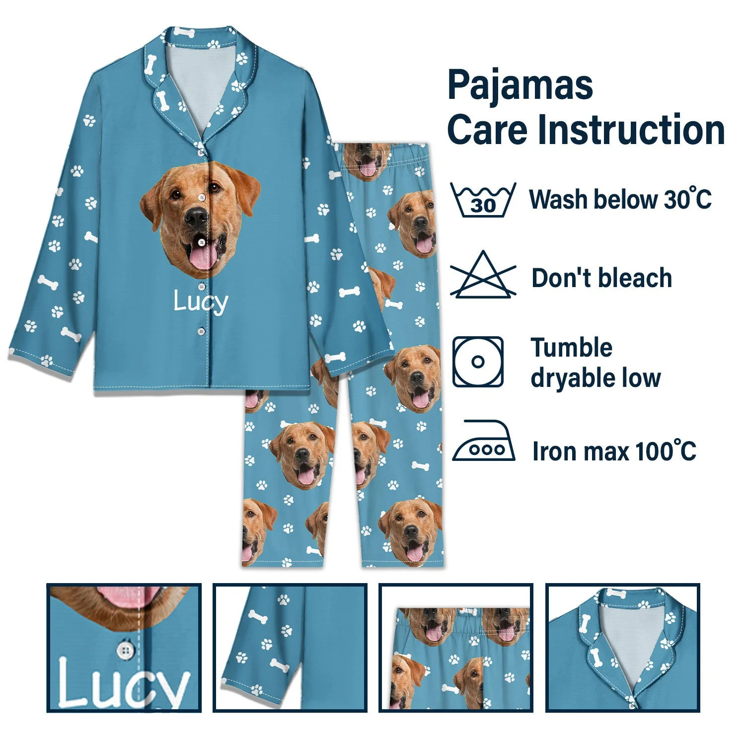 Custom Photo Pet Faces - Gift For Dog Lovers, Cat Lovers - Personalized Long Pajamas Set - Image 7