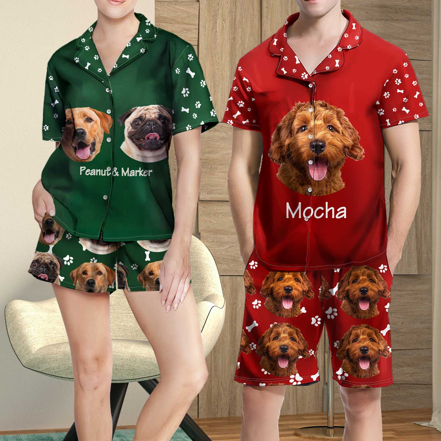 Custom Photo Pet Faces - Gift For Dog Lovers, Cat Lovers - Personalized Short Pajamas Set - Image 4