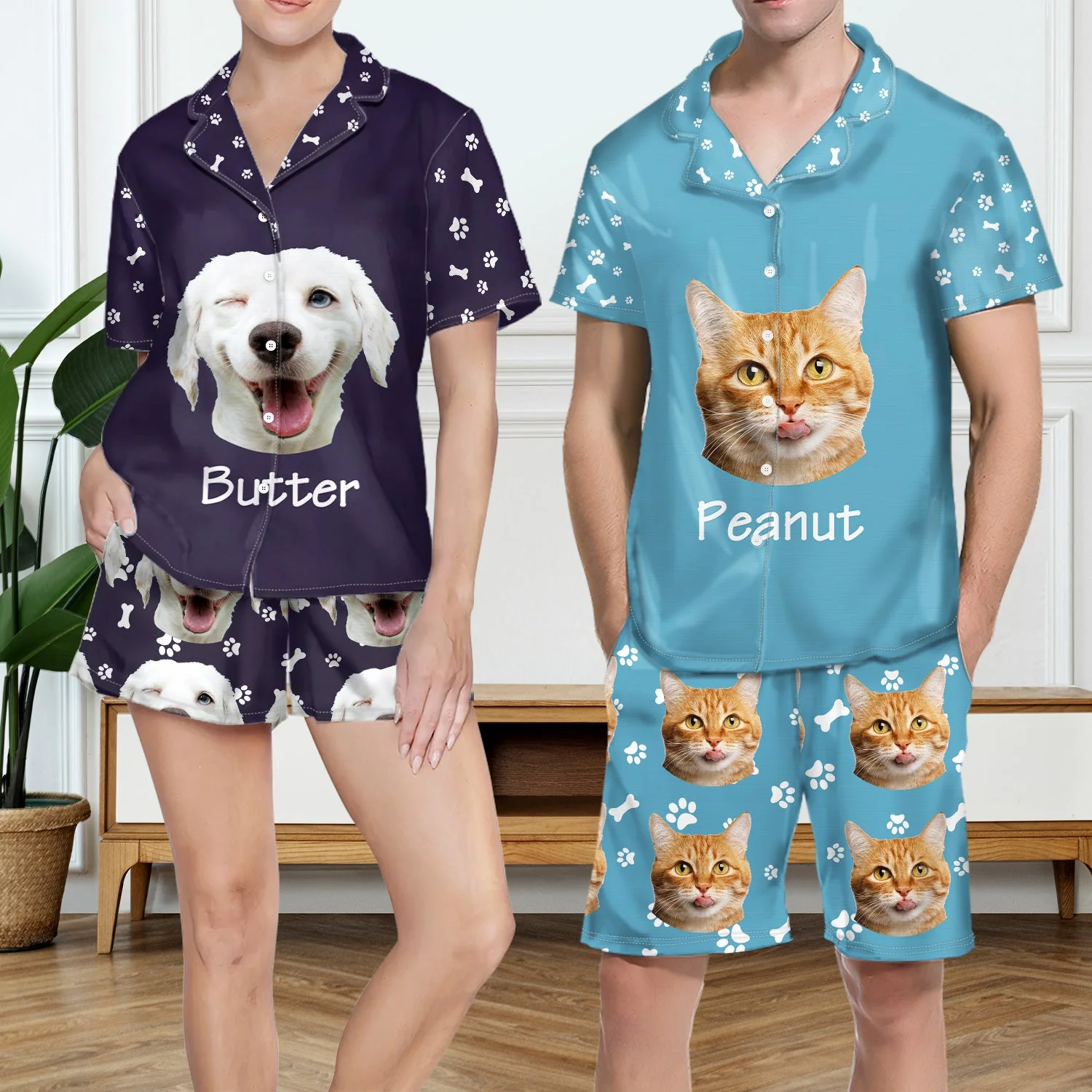 Custom Photo Pet Faces - Gift For Dog Lovers, Cat Lovers - Personalized Short Pajamas Set - Image 5