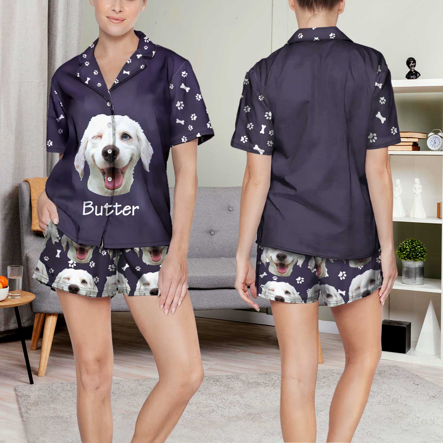 Custom Photo Pet Faces - Gift For Dog Lovers, Cat Lovers - Personalized Short Pajamas Set - Image 6