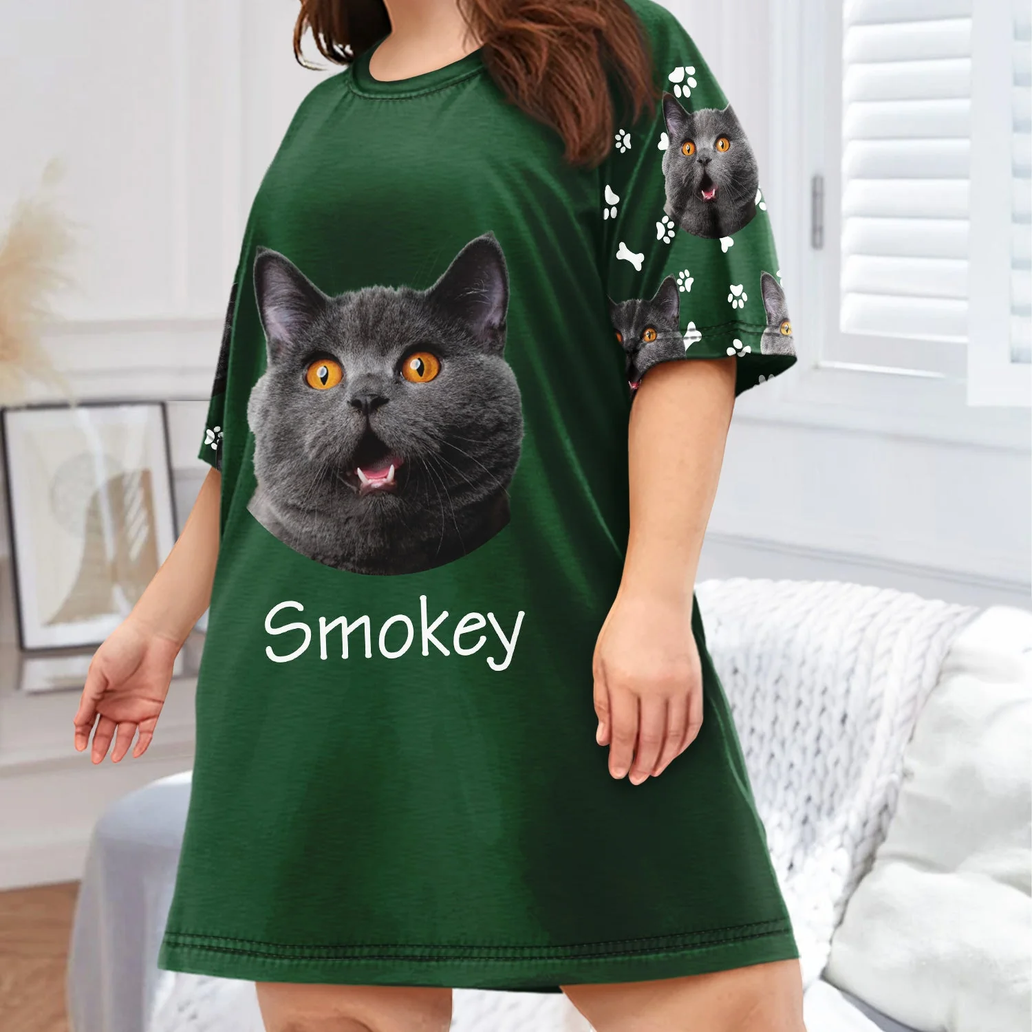 Custom Photo Pet Faces - Gift For Dog Lovers, Cat Lovers - Personalized Women's Sleep Tee - Image 4