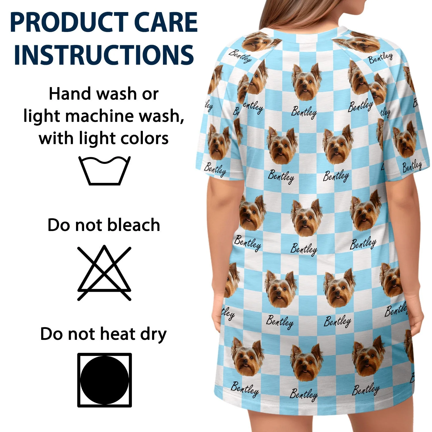 Custom Photo Pet Faces Groovy Checkered Pattern - Gift For Dog Mom, Cat Mom - Personalized Women's Sleep Tee - Image 6