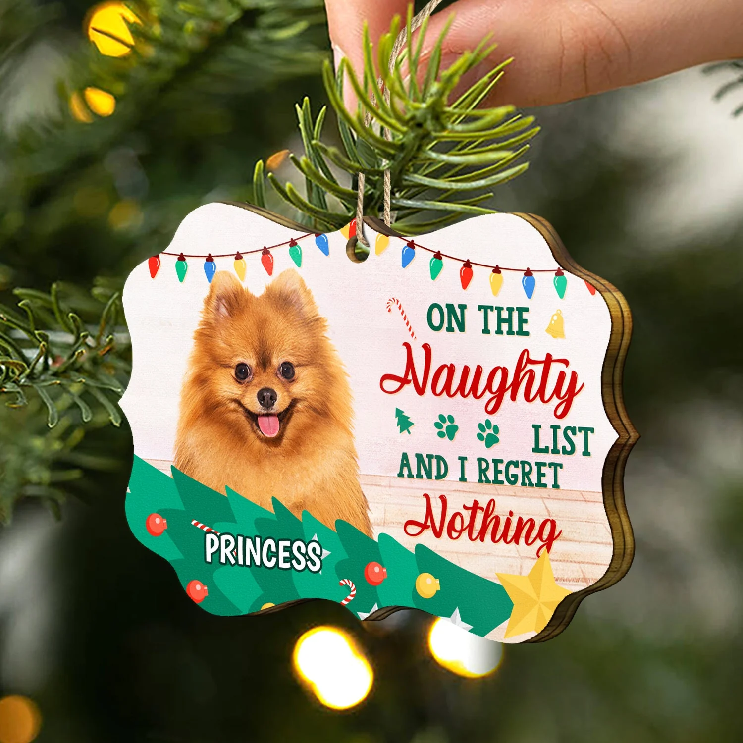Custom Photo Pet Lovers Christmas On The Naughty List - Christmas Gift For Pet Lovers - Personalized Medallion Wooden Ornament - Image 2
