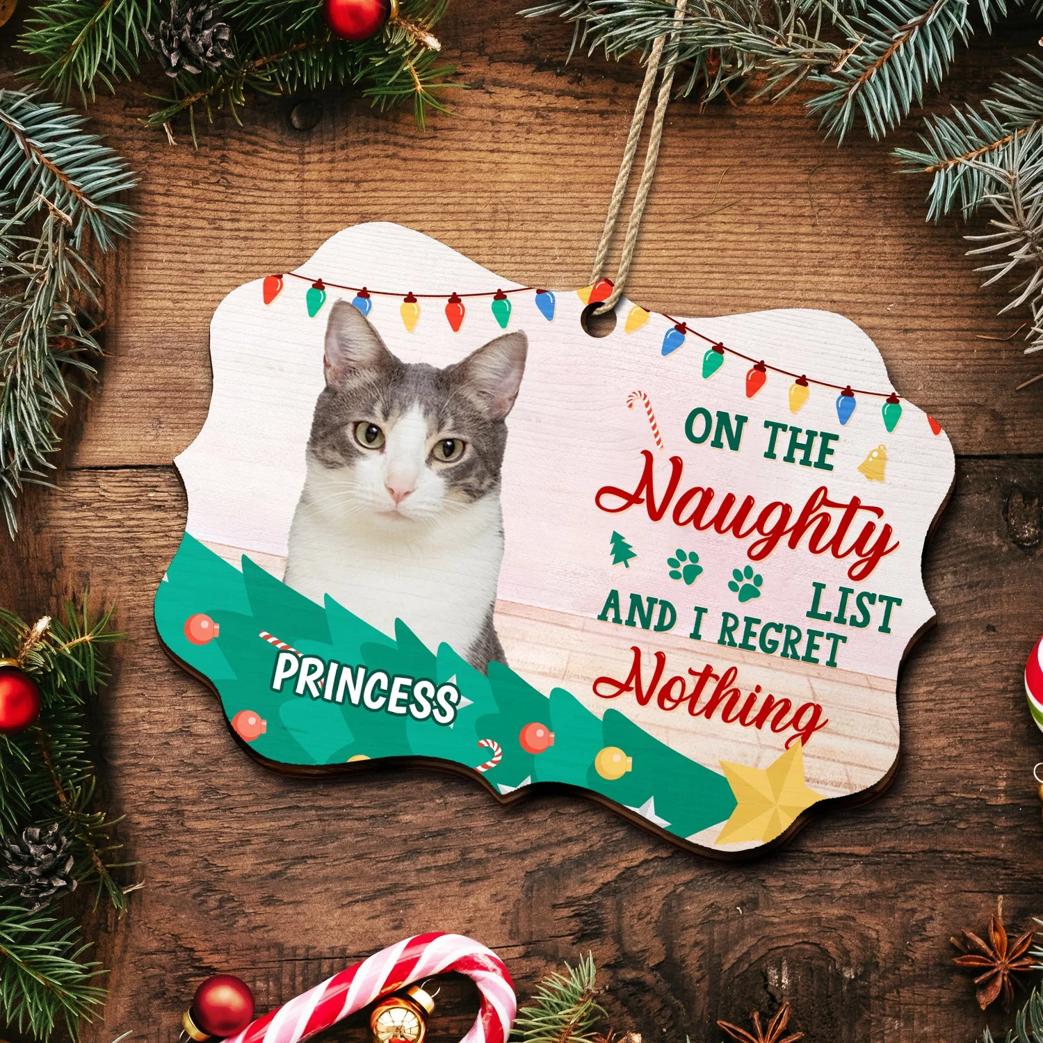 Custom Photo Pet Lovers Christmas On The Naughty List - Christmas Gift For Pet Lovers - Personalized Medallion Wooden Ornament - Image 5